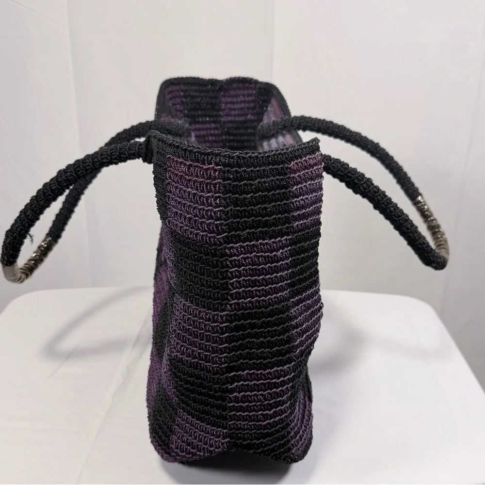 Purple and Black Woven Tote Bag